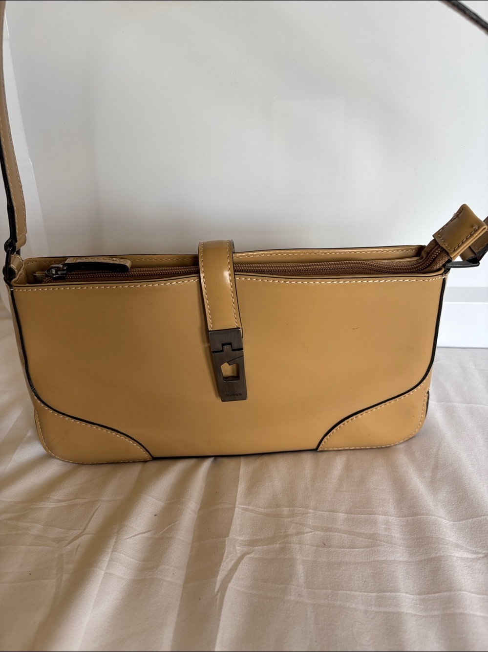 Guess Patent Leather Y2K Shoulder Bag Tan - Picture 11 of 13